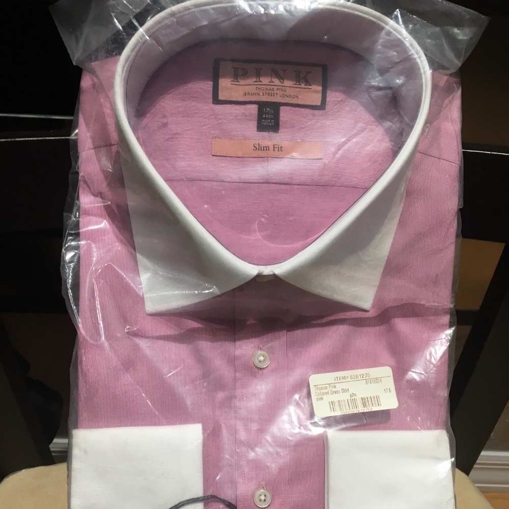 Thomas Pink Collared Dress Shirt 17.5 Slim Fit